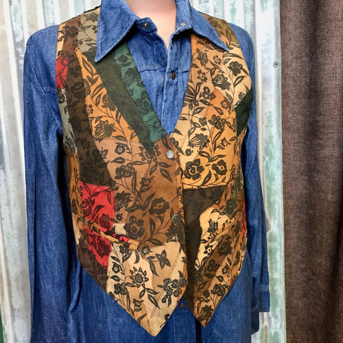 1970's Vintage Patchwork Leather Suede Vest Brown 1990's Sz M - OOAK - Phoenix Menswear