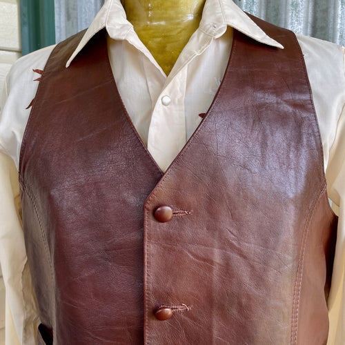 1970s Vintage Leather Vest Brown Pockets Albuquerque USA Sz XL - OOAK - Phoenix Menswear