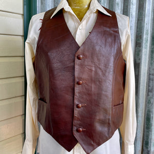 1970s Vintage Leather Vest Brown Pockets Albuquerque USA Sz XL - OOAK - Phoenix Menswear