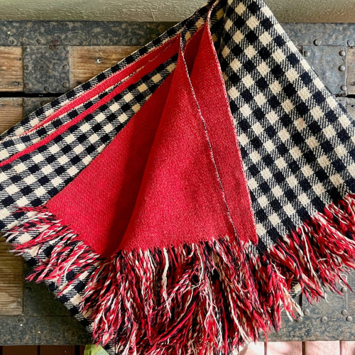 1970's Vintage Wool Blanket Onkaparinga Made in Australia Red Black Reversible Check - OOAK - Phoenix Menswear