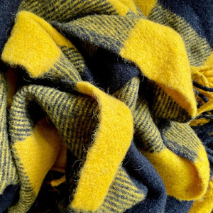 1970's Vintage Wool Blanket 'Onkaparinga' Australia Throw Knee Warmer Yellow Black Check Fringed - OOAK - Phoenix Menswear