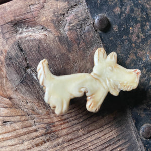 1960's Scotty Dog Brooch Pin Miniature Bone Coloured Resin - OOAK - Phoenix Menswear