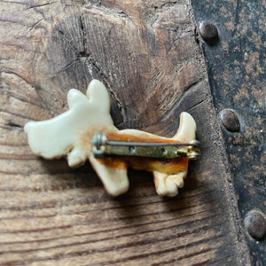 1960's Scotty Dog Brooch Pin Miniature Bone Coloured Resin - OOAK - Phoenix Menswear