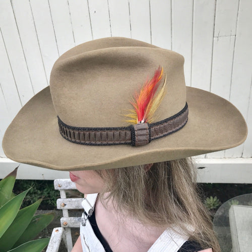 1970's Vintage Stetson 4 x Beaver Wool Felt Cowboy Hat Feathers Small Sz 55 - OOAK - Phoenix Menswear
