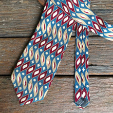 Load image into Gallery viewer, 1970&#39;s Vintage Necktie - Silk Blue Red Swirl Print - OOAK - Phoenix Menswear