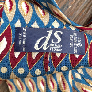 1970's Vintage Necktie - Silk Blue Red Swirl Print - OOAK - Phoenix Menswear