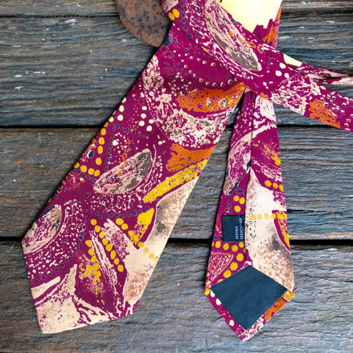 1970's Vintage Necktie - Silk Emilio Sandrini Retro Pink Orange print - OOAK - Phoenix Menswear