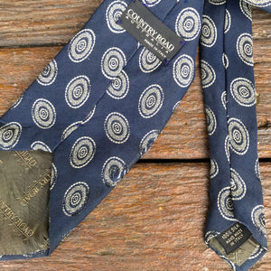 1970's Vintage Necktie - Silk Navy with Spots Country Road - OOAK - Phoenix Menswear