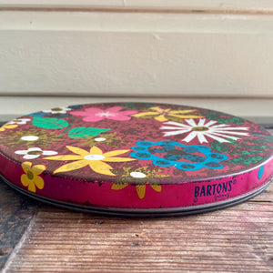 1970's Vintage Floral Retro Tin Round Thin Pink Yellow Blue - OOAK - Phoenix Menswear