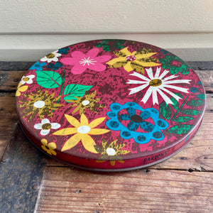 1970's Vintage Floral Retro Tin Round Thin Pink Yellow Blue - OOAK - Phoenix Menswear