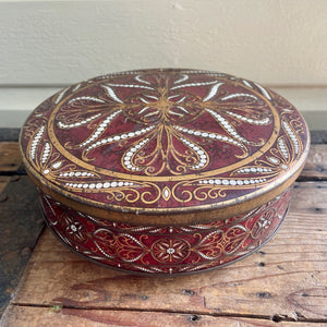 1960's Vintage Floral Tin Round Gold Burgundy White Made in England - OOAK - Phoenix Menswear