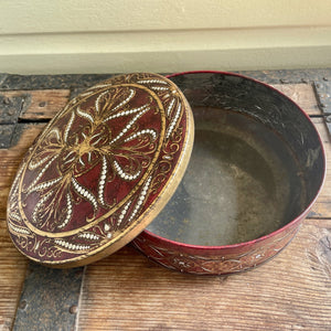 1960's Vintage Floral Tin Round Gold Burgundy White Made in England - OOAK - Phoenix Menswear