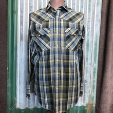 Load image into Gallery viewer, 1970&#39;s Vintage Western L/S Shirt in Blue Plaid Sz M - OOAK - Phoenix Menswear
