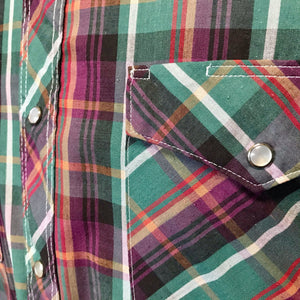 1970's Vintage Western Wrangler L/S Shirt Red Green Purple Check Sz M - OOAK - Phoenix Menswear