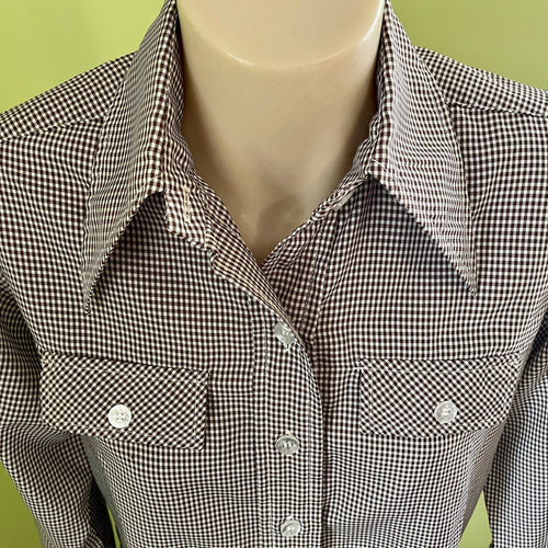 1970's Women's Vintage Brown Check Western Cowgirl L/S Shirt Sz M - OOAK - Phoenix Menswear