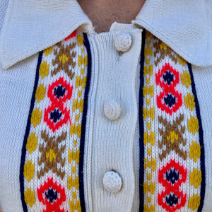 1970's Vintage Women's White Knit Cape Poncho Floral Edge Fringe One Size - OOAK - Phoenix Menswear