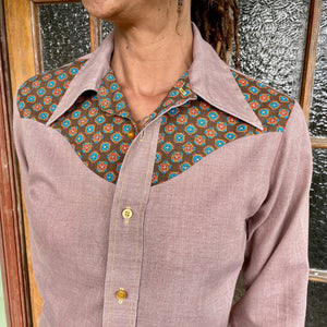 1970's Women's Vintage Western Cowgirl L/S Shirt Brown Blue Orange Sz S - OOAK - Phoenix Menswear