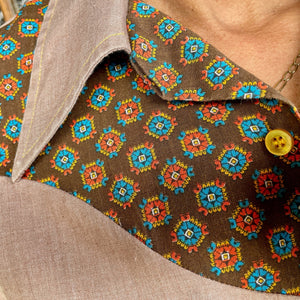 1970's Women's Vintage Western Cowgirl L/S Shirt Brown Blue Orange Sz S - OOAK - Phoenix Menswear