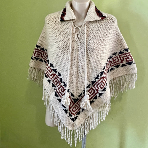 1970's Vintage Handmade Woollen Knit Poncho with Collar - One Size - OOAK - Phoenix Menswear