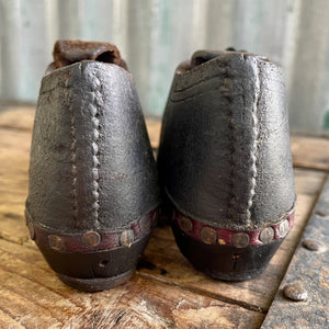 Antique 1800s Children's 'Lancashire Clogs' Handmade Leather Wood Metal Rare Unique - OOAK - Phoenix Menswear