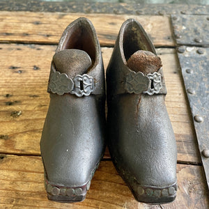 Antique 1800s Children's 'Lancashire Clogs' Handmade Leather Wood Metal Rare Unique - OOAK - Phoenix Menswear