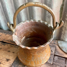 Load image into Gallery viewer, Antique 1920&#39;s Copper Etched Flower Pot Cache Pot Bucket Middle Eastern Decor Scalloped Planter - OOAK - Phoenix Menswear