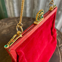 Load image into Gallery viewer, Antique 1930&#39;s Red Evening Purse Gold Green Jewelled Clasp - OOAK - Phoenix Menswear