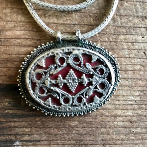 Antique Silver Handmade Filigree Silver Red Stone Pendant & Snake Chain - OOAK - Phoenix Menswear