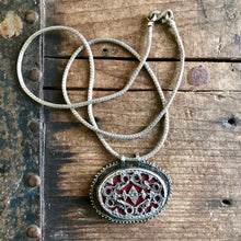Load image into Gallery viewer, Antique Silver Handmade Filigree Silver Red Stone Pendant &amp; Snake Chain - OOAK - Phoenix Menswear