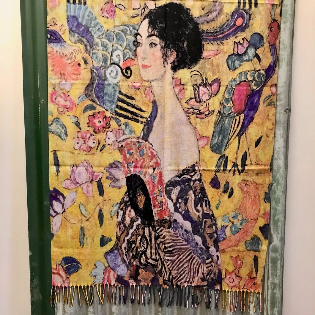 Art Scarf Gustav Klimt's 'Lady with Fan' Warm Soft - New - Phoenix Menswear