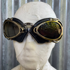 Aviator Goggles Brass Colour Metal Frame - Phoenix Menswear