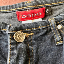 Load image into Gallery viewer, Bebe Women&#39;s Flared Jeans in Dark Denim with Embroidery Sz 26 - OOAK - Phoenix Menswear