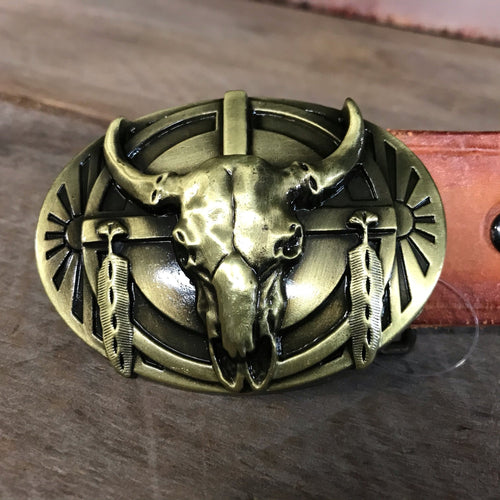 Belt Buckle - Brass Buffalo - Native American Indian - Phoenix Menswear