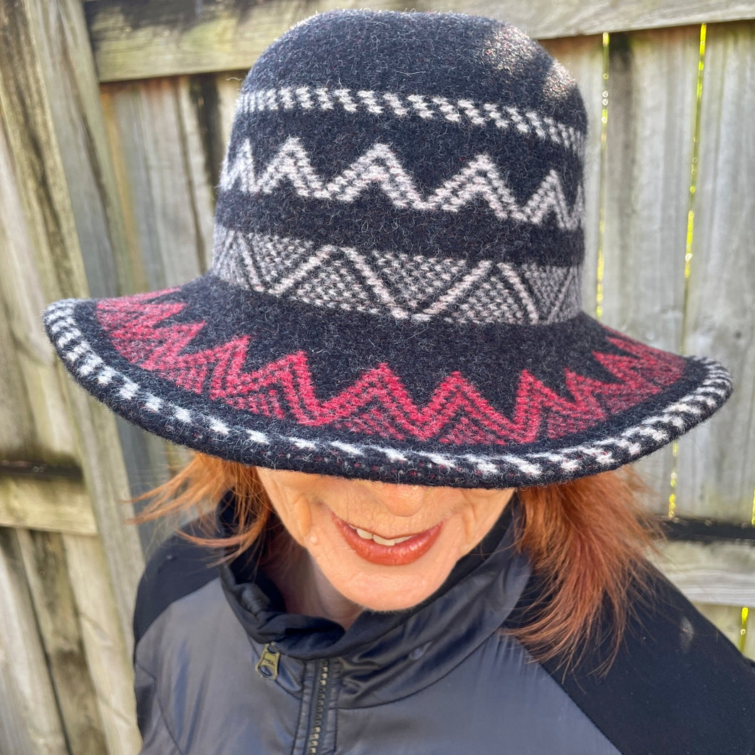 Black Boiled Wool Aztec Style Knit Hat - Phoenix Menswear