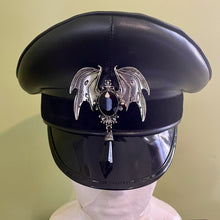 Load image into Gallery viewer, Black Captain Hat Goth Bat Immortal Kraft Velvet Unisex Sz L - OOAK - Phoenix Menswear