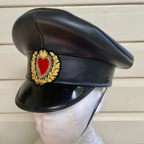 Black Captain Hat Love Heart Red Gold Immortal Kraft Velvet Unisex - OOAK - Phoenix Menswear