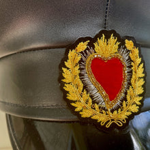 Load image into Gallery viewer, Black Captain Hat Love Heart Red Gold Immortal Kraft Velvet Unisex - OOAK - Phoenix Menswear