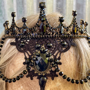 Black Gothic Crown Diamante Beads - Phoenix Menswear