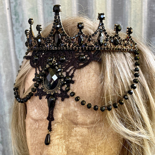 Black Gothic Crown Diamante Beads - Phoenix Menswear