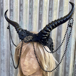 Black Gothic Horns Lace Beads - Phoenix Menswear