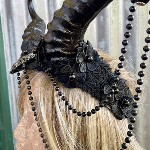 Black Gothic Horns Lace Beads - Phoenix Menswear