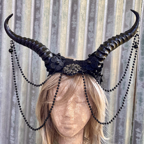 Black Gothic Horns Lace Beads - Phoenix Menswear