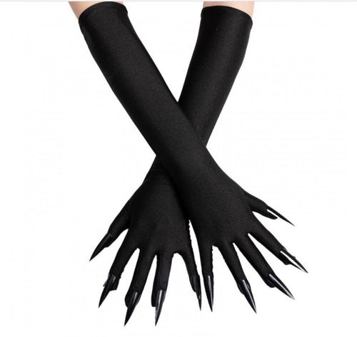 Black Gothic Punk Gloves Long with Nails - Phoenix Menswear