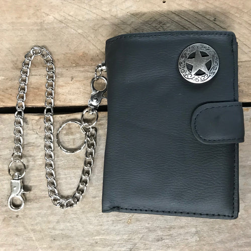 Black Leather Wallet with Chain - Phoenix Menswear