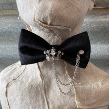 Load image into Gallery viewer, Black Velvet Bow Tie with Crown Jewellery and Chain - Steampunk - Phoenix Menswear