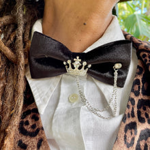 Load image into Gallery viewer, Black Velvet Bow Tie with Crown Jewellery and Chain - Steampunk - Phoenix Menswear