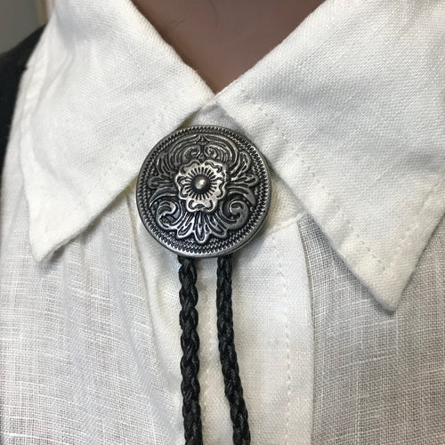 Bolo Bolo Tie - Antique Silver Classic Round Design - Phoenix Menswear