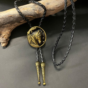 Bolo Tie - Antique Gold and Black Enamel Horse - Phoenix Menswear