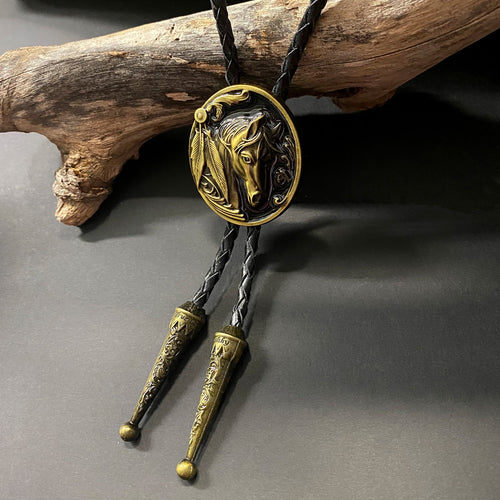 Bolo Tie - Antique Gold and Black Enamel Horse - Phoenix Menswear