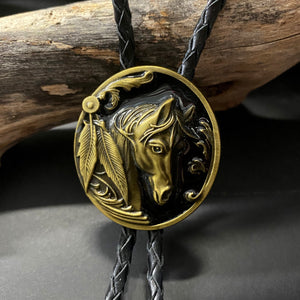 Bolo Tie - Antique Gold and Black Enamel Horse - Phoenix Menswear